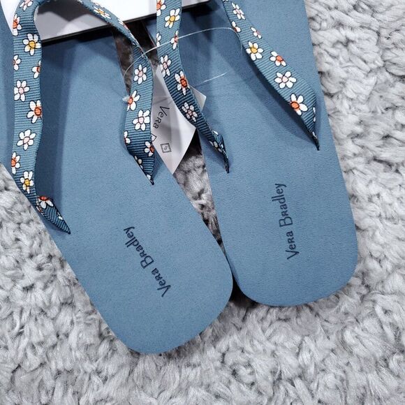 Vera Bradley Webbing Strap Flip Flops Floral Size Large 9-10 Daisy Floral Blue - Picture 5 of 5
